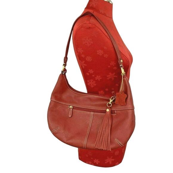 Giani Bernini red leather shoulderbag purse Hobo bag charm tassel zipper pull - Picture 1 of 7